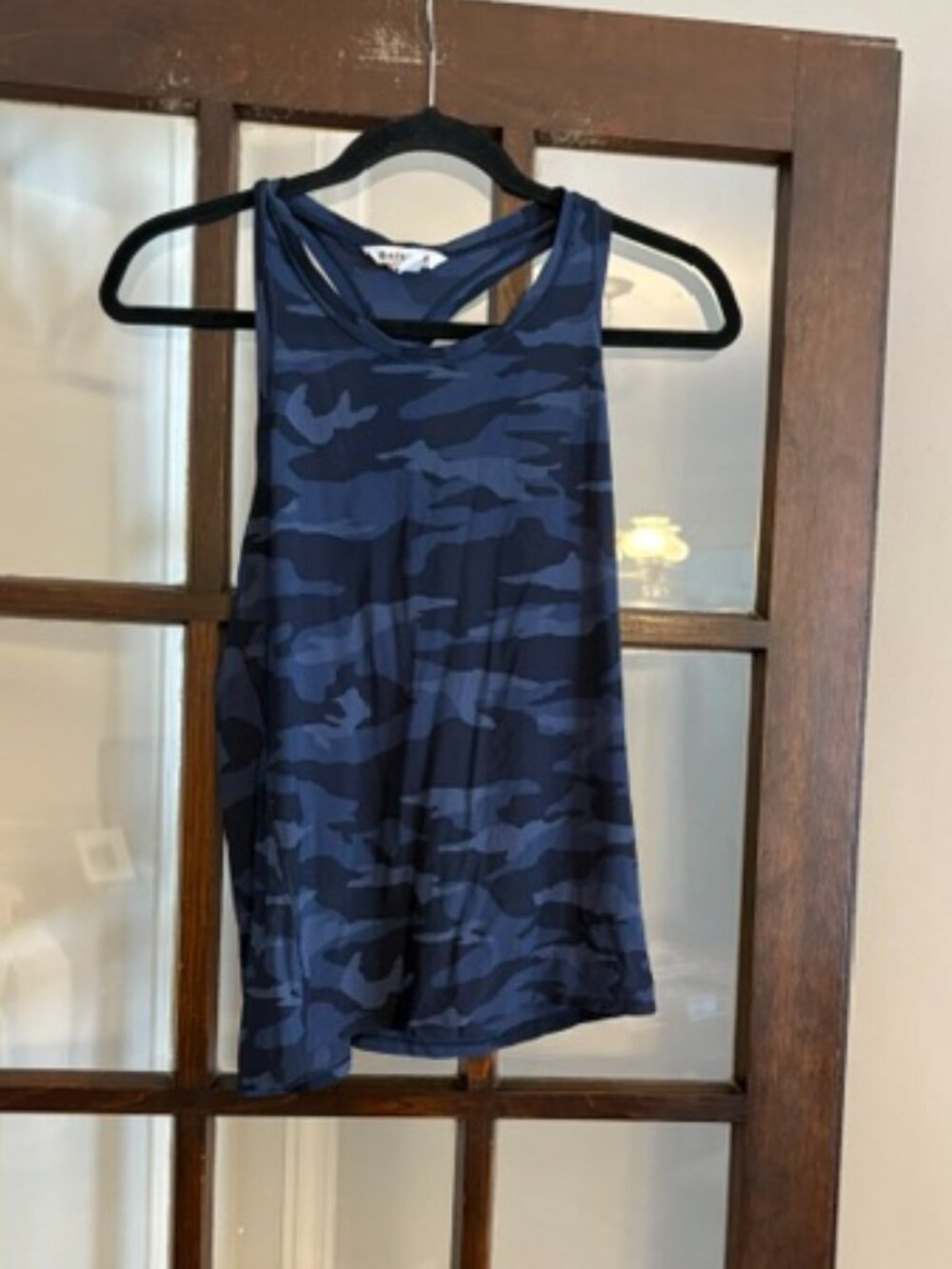 Athleta Racerback Tank in Blue Camo Pattern, Size Small